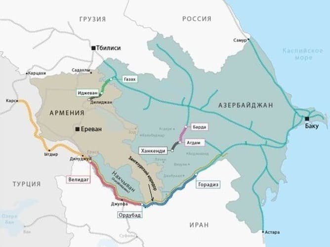 Рис. 4. «Зангезурский коридор» и связанные с ним железнодорожные магистрали. Источник: arnfoto.ru
