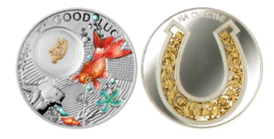Рис. 2. Памятные монеты «Золотая рыбка на удачу» и «Подкова». Источник: банк «Открытие»