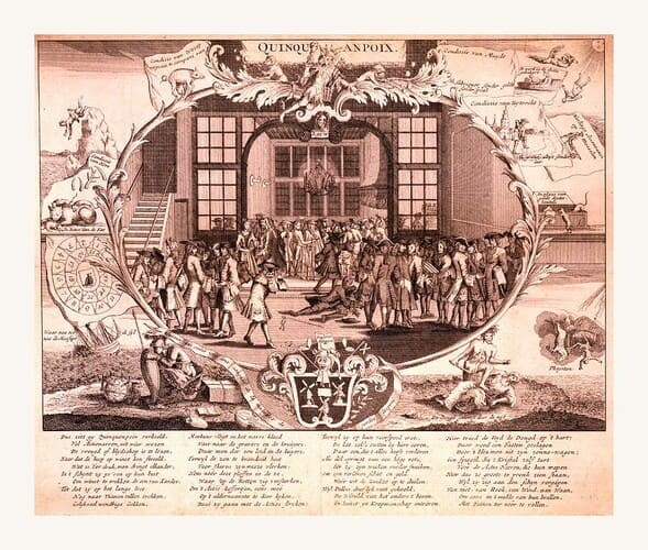 Рис. 2. Сатирическое изображение спекуляций Джона Ло в 1720-х гг., голландская гравюра