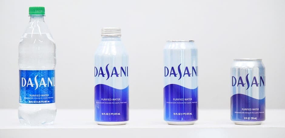 Рис. 3. Различные варианты тары бренда Dasani. Источник: американская газета Packaging Digest