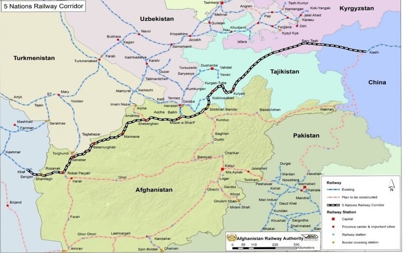 Рис. 2. Железная дорога Иран — Афганистан — Таджикистан — Киргизия — Китай. Источник: casp-geo.ru