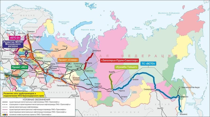 Схема трубопроводов транснефть