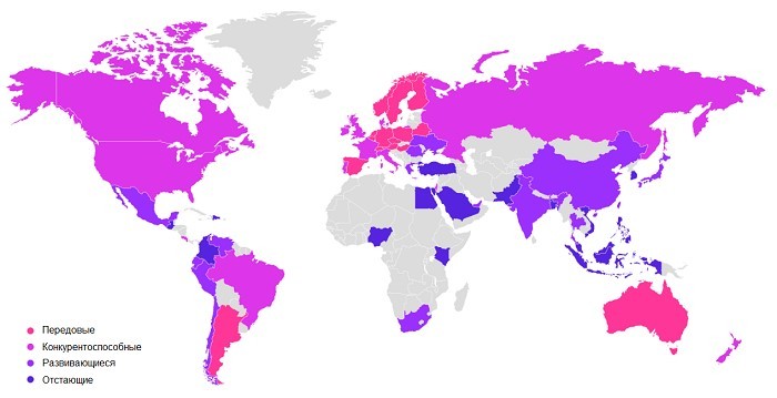 Рис. 2. Уровень технологической осведомлённости граждан в мире. Источник: сайт «Теории и практики»